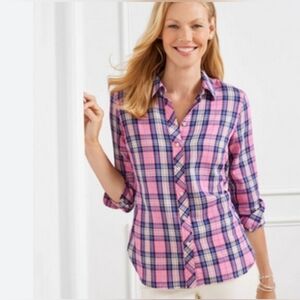 Talbots Pink and Navy Plaid Shirt